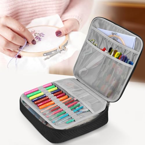 FINPAC Embroidery Bag, Cross Stitch Storage, Square Quilted Tote Organizer - color: Black