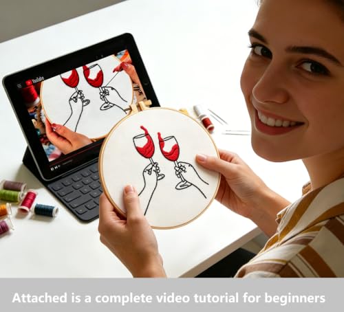 Crafmanoe Romance Embroidery Kits for Beginners Adults, Hand Embroidery Starters Kits, Stamped Cross Stitch Kits for Adults Anniversary Valentine's Day Gifts, Embroidery Hoop, Thread & Video Tutorial - color: H2112, size: 6.3Inch