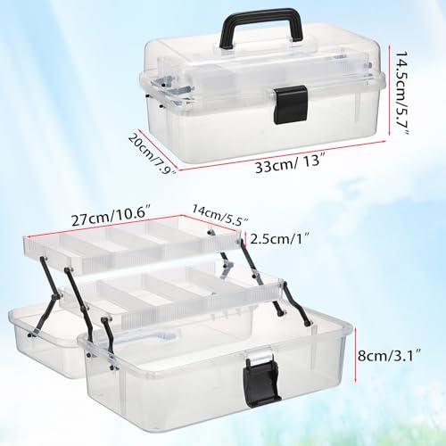 BTSKY 3-Layer Clear Plastic Dividing Storage Box Craft Organizer and Storage with Adjustable Spacers Portable Handled Art Supply Organizer Multipurpose Home Utility Box Sewing Organizers(Clear+Black) - color: Clear+Black