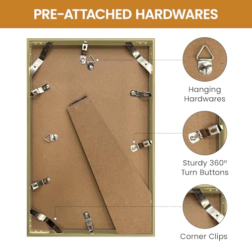 6x11 Aluminum Metal Picture Frame,Tempered Glass Gold Photo Frame 6x11 for Family Photo,Posters,Art,Document to Wall Mount Horizontally or Vertically - size: 6x11