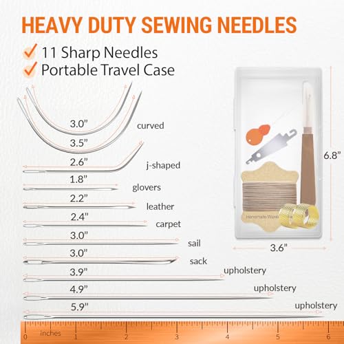 VONEEDL Upholstery Repair Kit: Waxed Sewing Thread (Khaki Color) & Heavy Duty Needles (11 PCS) for Leather, Canvas & Quilting Thread - color: Khaki