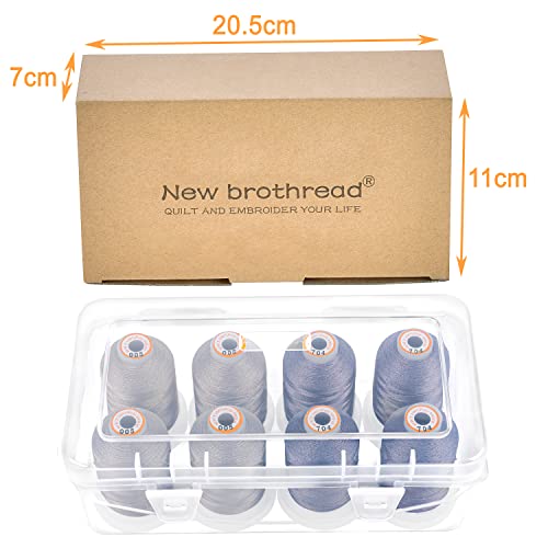 New brothread 8 Spools Embroidery Machine Thread with Box 4xSilver+4xPewter - color: Silver+Pewter