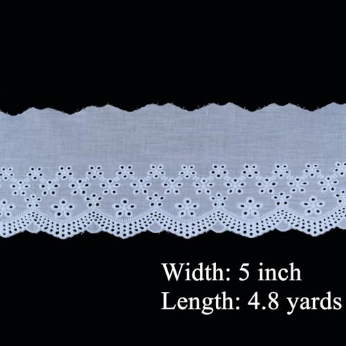 Eyelet Lace Trim 4.8 Yards 5 Inch Wide White Cotton Lace Ribbon Embroidery Ruffle Craft Lace for Sewing, Baby Clothes, Pets Clothes - color: 2#
