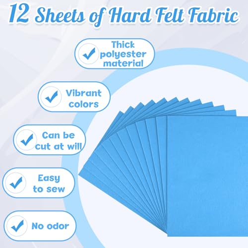 NEBURORA 12 Pcs 2mm Thick Stiff Felt Sheets for Crafts Sewing(Light Blue) - color: Light Blue