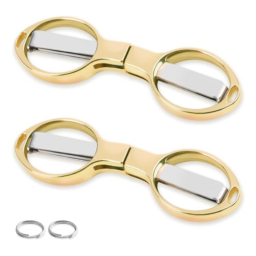 2PCS Folding Scissors, Portable Travel Scissor, Gift for Men Glasses Shaped Mini Shear Telescopic Cutter, Anti Rust Stainless Steel Scissors for Fishing Sewing Home Office-Gold - color: Gold