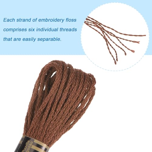 HARFINGTON 12 Skeins Embroidery Floss 8m Each Egyptian Long Fiber Cotton Cross Stitch Thread 26S/2x6 for Embroidery Projects Bracelet, Brown - color: Brown