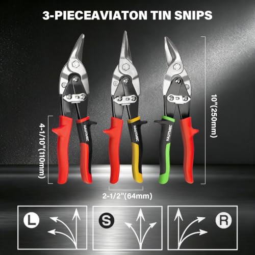 HAUTMEC 3 Pcs Aviation Tin Snips for Cutting Metal Sheet, Heavy-Duty CR-V Metal Shears, 10" Sheet Metal Cutter Tools with Safety Lock & Ergonomic Grip for Straight, Left & Right Cuts – HTSSM25063 - style: Model 2