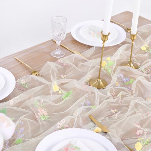 Beige Apricot Floral Tablecloth 10FT Summer Butterfly Wildflower Overlay - color: Beige Apricot, size: 60"x120", 1 Pc