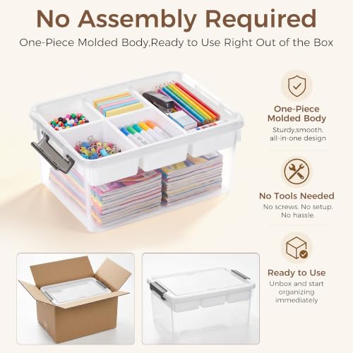 Citylife 17QT Clear Craft Organizers and Storage Box with Removable Tray - size: 17 Qt- 1 Pack