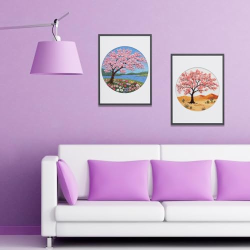 Huacan Embroidery Kit for Adults Beginners with 3 Hoops & Gift Box - color: Cherry Blossoms