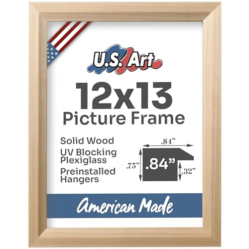 Unfinished Raw Wood 12x13 Picture Frame Beveled .84" Inch Wide - Unfinished Raw Wood Wall Decor Handmade Solid Wood Frames with Preinstalled Hangers and UV Blocking Plexiglass 13x12 Frame - color: Unfinished, size: 12x13
