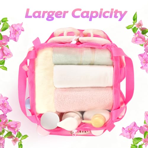 famichan Mesh Portable Shower Caddy with Drawstring, Girls Dorm Room Essentials - color: Rose Red