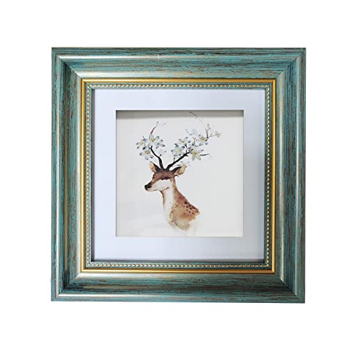 Square Picture Frame 6x6 Blue with 4x4 Mat - color: Blue, size: 6x6