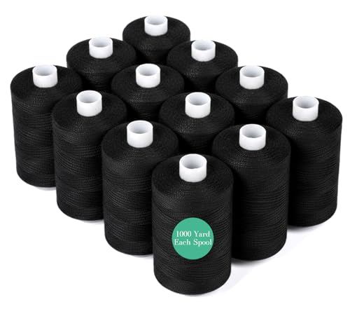 12pcs Black Sewing Thread, 1000 Yard Sewing Machine Thread - color: Black(12PCS)