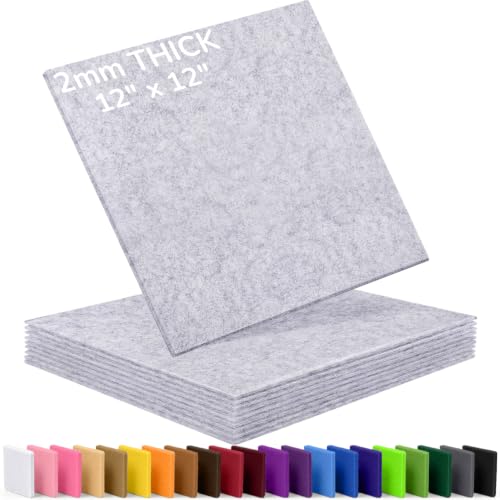 2mm Stiff Felt Sheets 12" X 12" (10 Pack, Light Heather Gray) - color: Light Heather Gray