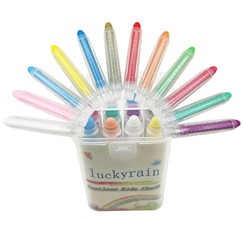 luckyrain Non-toxic Dustless Chalk With Holder for Kids Colored Chalk，12PCS - style: 12Colour·Holder