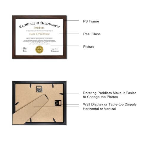 8.5x11 Picture Frames Certificate Document Frame Set of 6 with Real Glass, Diploma Frame for Wall Gallery or Tabletop display in Walnut - color: Walnut, size: 8.5x11(set of 6)