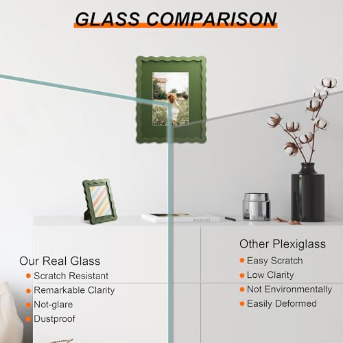 11x14 Picture Frame with Mat for 8x10, Wavy Edge Wooden Real Glass Photo Frame for Wall Hanging, Green, 1 Pack - color: Green, size: 11x14 in