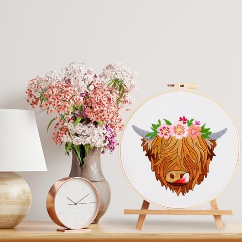 Louise Maelys 3 Pack Highland Cow Embroidery Kit for Beginners Floral Art - color: Animals-9