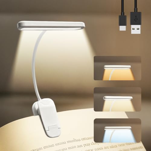 Rechargeable Book Light for Reading in Bed 25 LED Eye Caring | 15 Level Stepless Dimming, Extended 90Hrs Runtime, Lightweight Clip on Light, Gifts for Book Lovers, White - color: M1-Clip Light-White