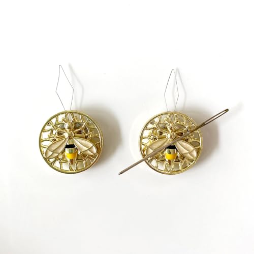 2 Pieces Bee Needle Minders, Magnetic Needle Keeper, Needle Threader, Cross Stitch Embroidery Sewing Needlework Tools