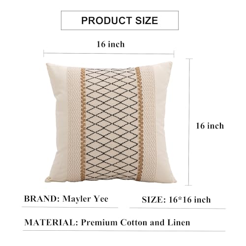 Throw Pillow Covers 16 x 16 Inch 1PC for Farmhouse Living Room, Cotton & Burlap Textured Striped Woven Boho Pillow Covers (Beige & Black Grid) - color: Black Grid, size: 16" x 16" (Pack of 1)