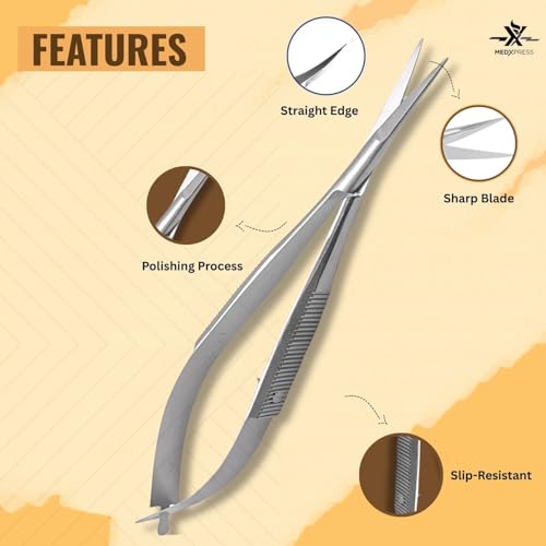 Micro Scissors 4.5" Straight Premium Stainless Steel For Stitch Cutting Sewing Embroidery Scissor Art & Craft Grooming Eyebrow Eyelash Extra Sharp Spring Action Squeeze Applique Scissors.