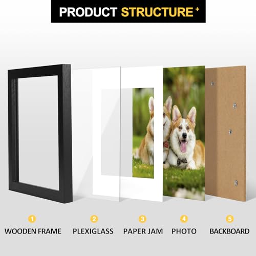 TOFOREVO 8x12 Picture Frames with 6x8 Mat Set of 2, Black - color: Black Wood Grain, size: 8x12
