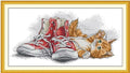 Aiorkeng Cross Stitch Kits Stamped Full Range of Embroidery Starter Kits for Adults Beginners DIY 11CT 3 Strands -Printed kit Yellow Cat Playing with Shoelaces(Printed) 20.1×10.6 inches - color: Yellow cat playing with shoelaces51×27CM