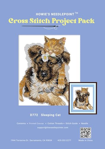 Howie's Cross Stitch Kits, 14CT Pre-Printed Pattern Embroidery Set Needlework, Full Range of Stamped Starter Kits(The Sleeping Cats, 11.02 x 12.6 inch) - color: The Sleeping Cats