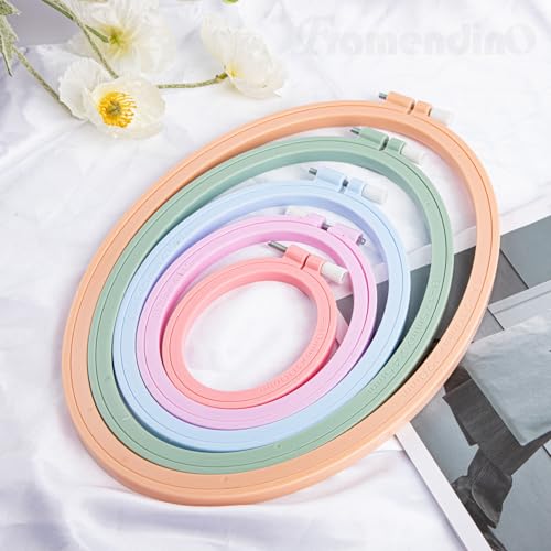 Framendino, 5 Pack Size Oval Embroidery Hoops Cross Stitch Hoop Plastic Frames Rings for DIY Sewing (5 Colors)