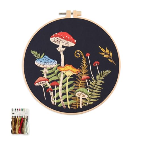 artcici Embroidery Kits Plant Leaf Mushroom Patterns for Beginners Adults, Full Range Embroidery Starter Kits Cross Stitch Needlework Supplies (Red) - color: Red