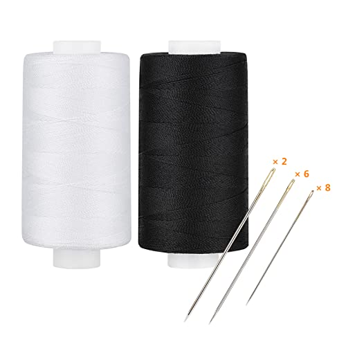 Simthread All Purpose Thread Polyester 400 Yards Each (1 White 1 Black) - color: 1 White 1 Black
