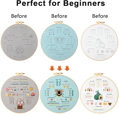 FEIYUENO 3 Pack Simple Patterns Embroidery Kits for Beginners Adults - color: Simple