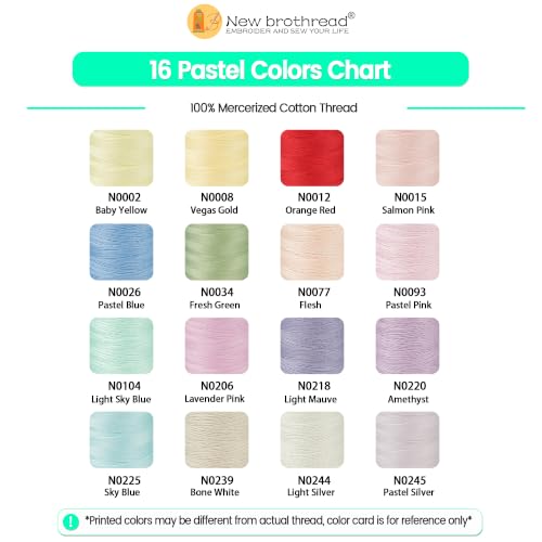 New brothread Multi-Purpose 100% Mercerized Cotton Threads-16 Pastel Colors - color: 16 Pastel Colors