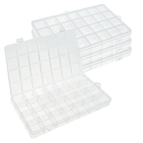 4Pcs 28 Grids Bead Organizer Box, Craft Organizers and Storage, Clear Bead Storage Containers with Fixed Dividers for Fishing Tackle Jewelry Screw Small Parts