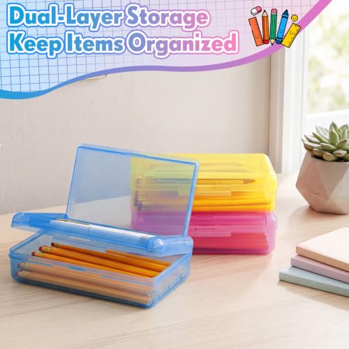 Blulu 6 Pack Double Layer Pencil Boxes Large Capacity,Blue, Rose, Yellow - color: Blue, Rose, Yellow