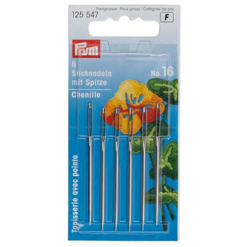 Prym Chenille Sharp Point Needles no. 16, Metal, Silver/Gold, 10.9 x 4.9 x 0.02 cm - size: 10.9 x 4.9 x 0.02 cm