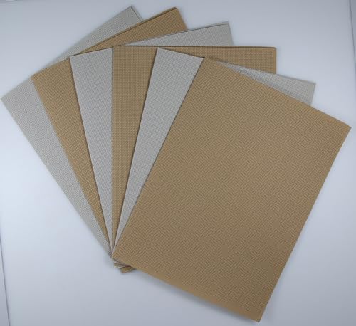 KCS 6 pc of 12" x 18"(30cmx45cm) 14CT Counted Cotton Aida Cloth Cross Stitch Fabric (Pearl Grey+Khaki) - color: Pearl Grey+khaki