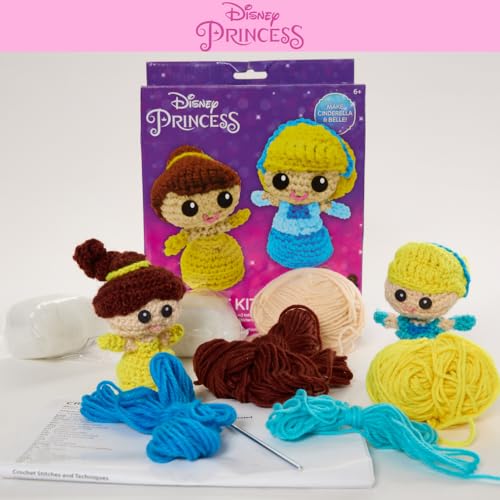 Disney Princess Crochet Kit for Beginners - Cinderella & Belle Craft Kit - color: Cinderella and Belle
