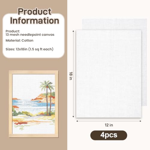 13 Mesh Needlepoint Canvas 4PCS 12" x 18" for Needlepoint Projects - color: 12" x 18"-4Pcs