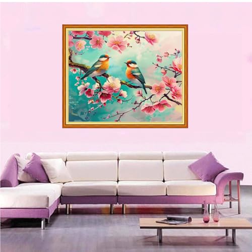 Artvxeay Stamped Cross Stitch Kits Beginners Full Range of Embroidery Starter Kits for Adults Printed Cross Stitching DIY Needlepoint Kit 11CT- Flower Couple Bird 16x20 inch - color: Color54
