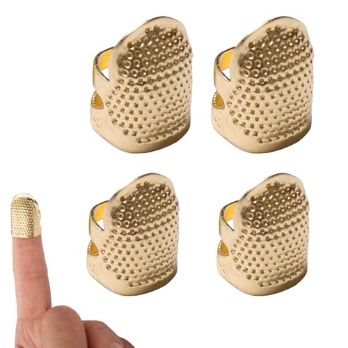 4 Pack Adjustable Metal Sewing Thimbles S+M – Finger Protector for Quilting Embroidery Needlework and DIY Craft Safety Use - color: 4 Golden