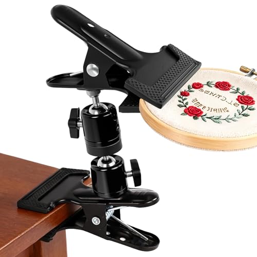 SELMAIDY Portable Metal Embroidery Hoop Stand, 360° Rotatable Table Clamp Holder for Cross Stitch and Needlework
