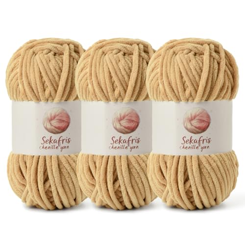 Chenille Blanket Yarn for Crocheting Size 5 Bulky Yarn 3 Khaki - color: 3 Khaki