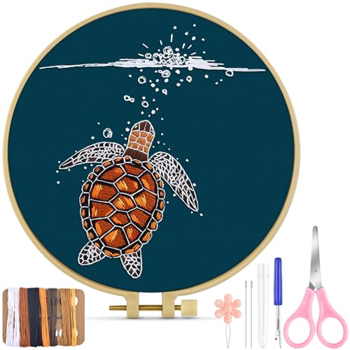 TINDTOP Embroidery Kit for Beginners Adult, Turtle Embroidery Practice Kit - color: Turtle