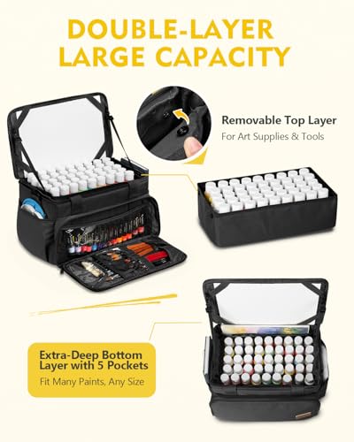 Magicfly Large Art Bag, Waterproof Acrylic Paint Storage with Drawing Easel - color: Black