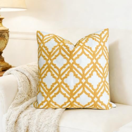Slow Cow Embroidered Throw Pillow Cover 18 x 18 Inch Yellow - color: Yellow Cross, size: 18" x 18" (Pack of 1)