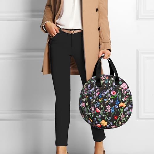 FINPAC Embroidery Project Bag, Embroidery Kits Storage Carrying Tote Bag - color: Black Floral