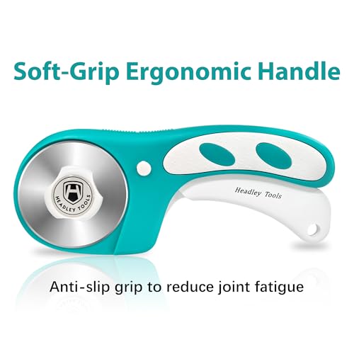 Headley Tools Rotary Cutter 60mm Upgraded with Bearing Design for Smoother and deeper cutting, Ergonomic Handle Rolling Cutter with Safety Lock for Fabric, Fabric, Leather, Crafting, Sewing, Turquoise - color: Turquoise, size: 60mm
